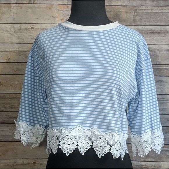Topshop cropped striped crochet trim shirt - Picture 3 of 7